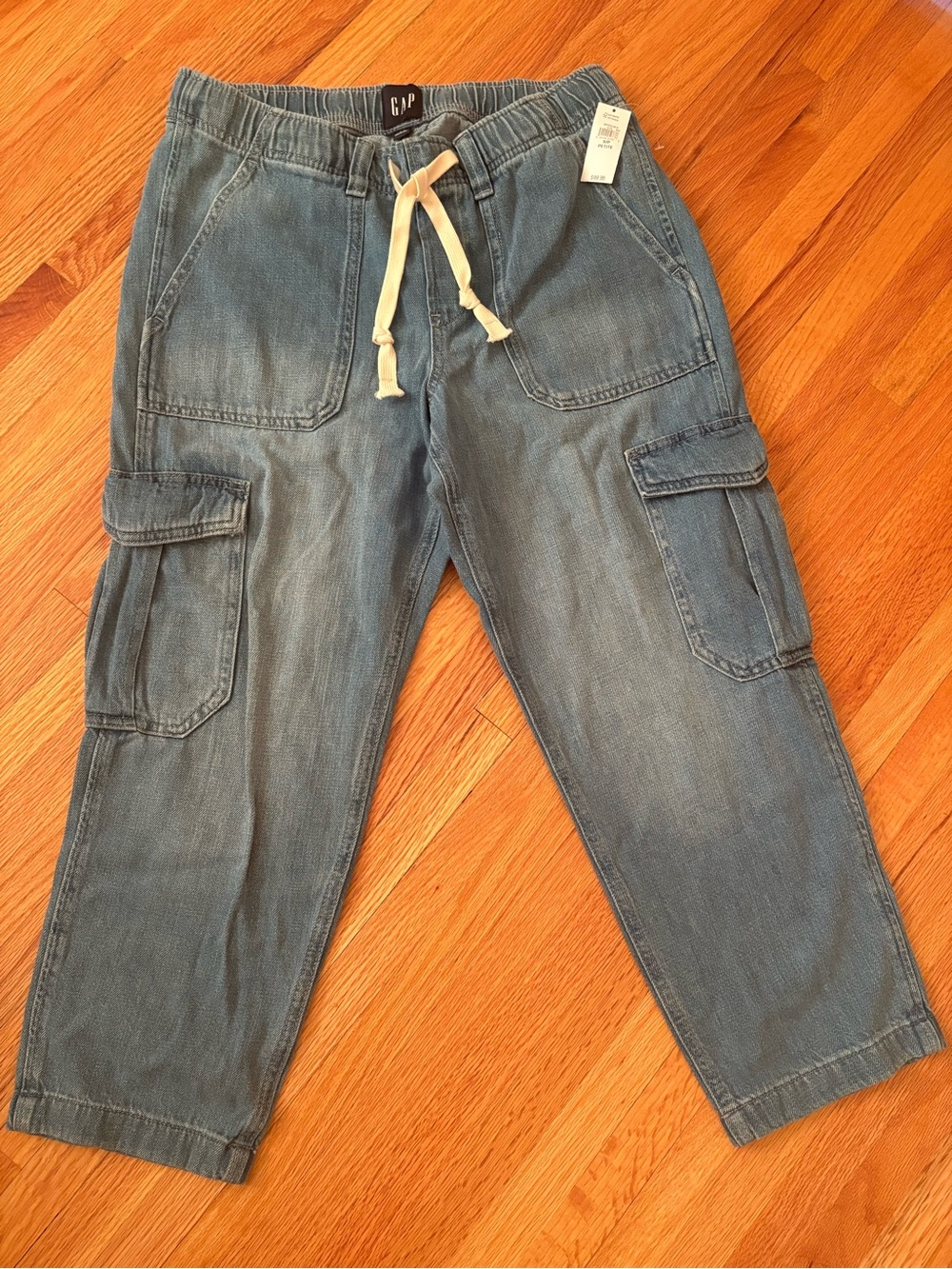 GAP Blue Denim Cargo Jeans with Cream Drawstring